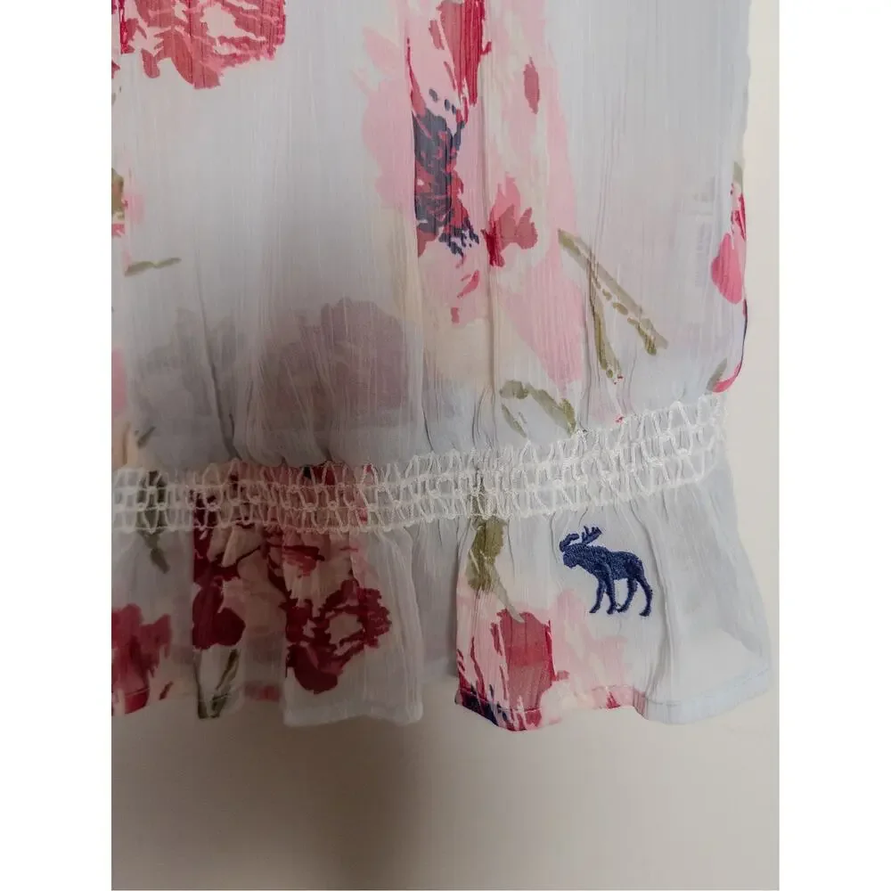Abercrombie & Fitch Floral Chiffon Smocked Henley Blouse Size Small